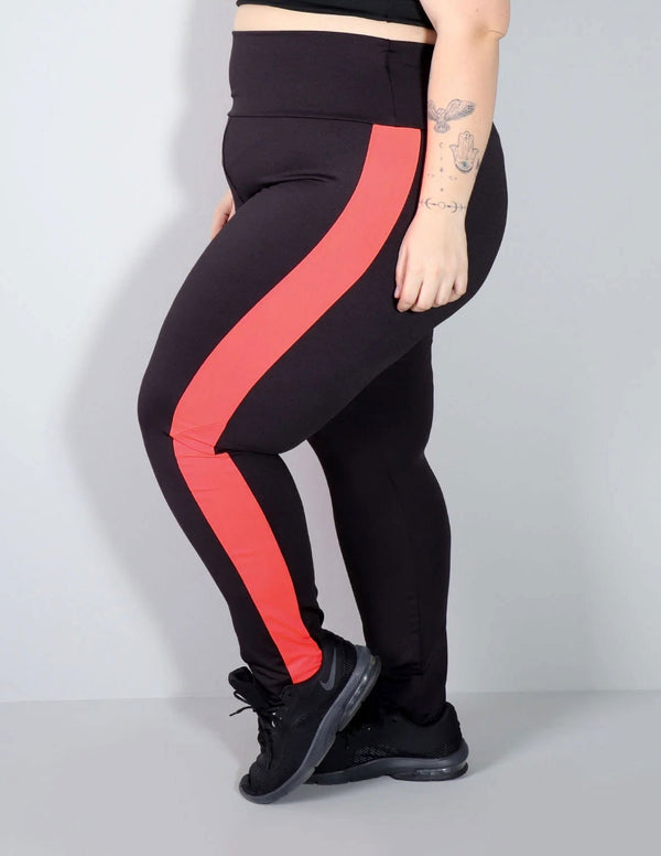 Calça Legging Plus Size Cós Alto com Recortes Laterais Laranja | Ref: 4.4.4308-0104