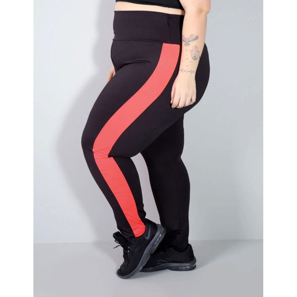 Calça Legging Plus Size Cós Alto com Recortes Laterais Laranja | Ref: 4.4.4308-0104