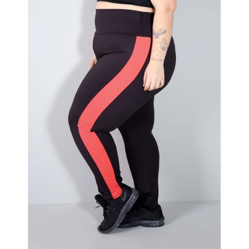 Calça Legging Plus Size Cós Alto com Recortes Laterais Laranja | Ref: 4.4.4308-0104
