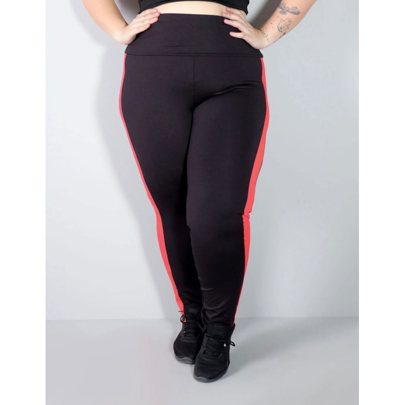 Calça Legging Plus Size Cós Alto com Recortes Laterais Laranja | Ref: 4.4.4308-0104