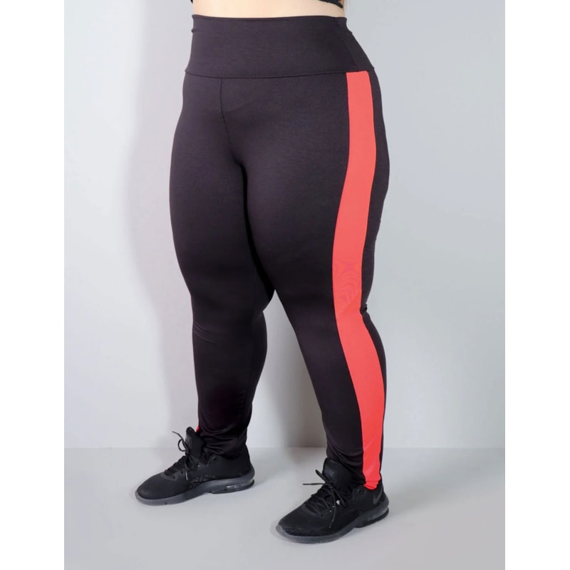 Calça Legging Plus Size Cós Alto com Recortes Laterais Laranja | Ref: 4.4.4308-0104