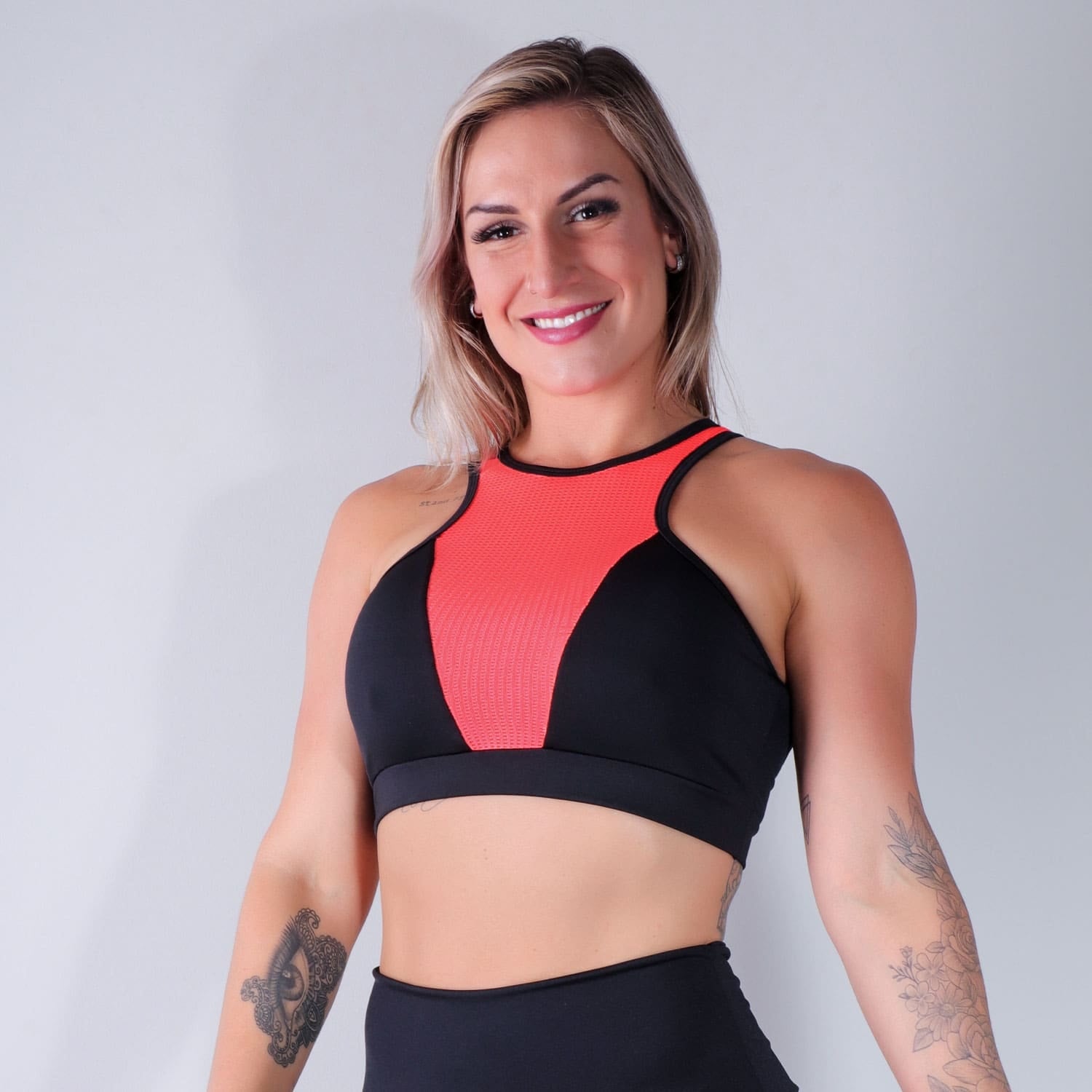 Cropped sem Bojo Preto com Tela de Poliamida Laranja |  Ref: 4.4.4312-0104