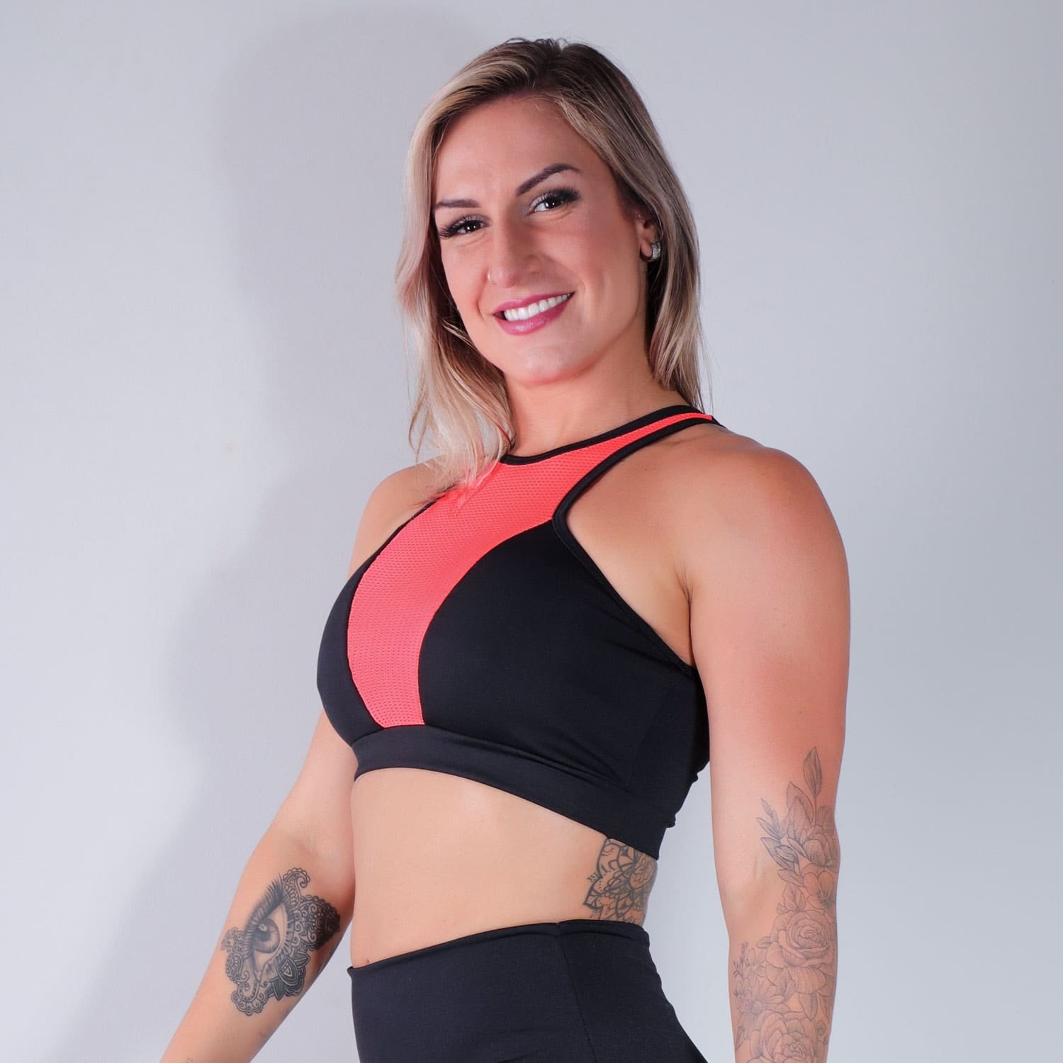 Cropped sem Bojo Preto com Tela de Poliamida Laranja |  Ref: 4.4.4312-0104