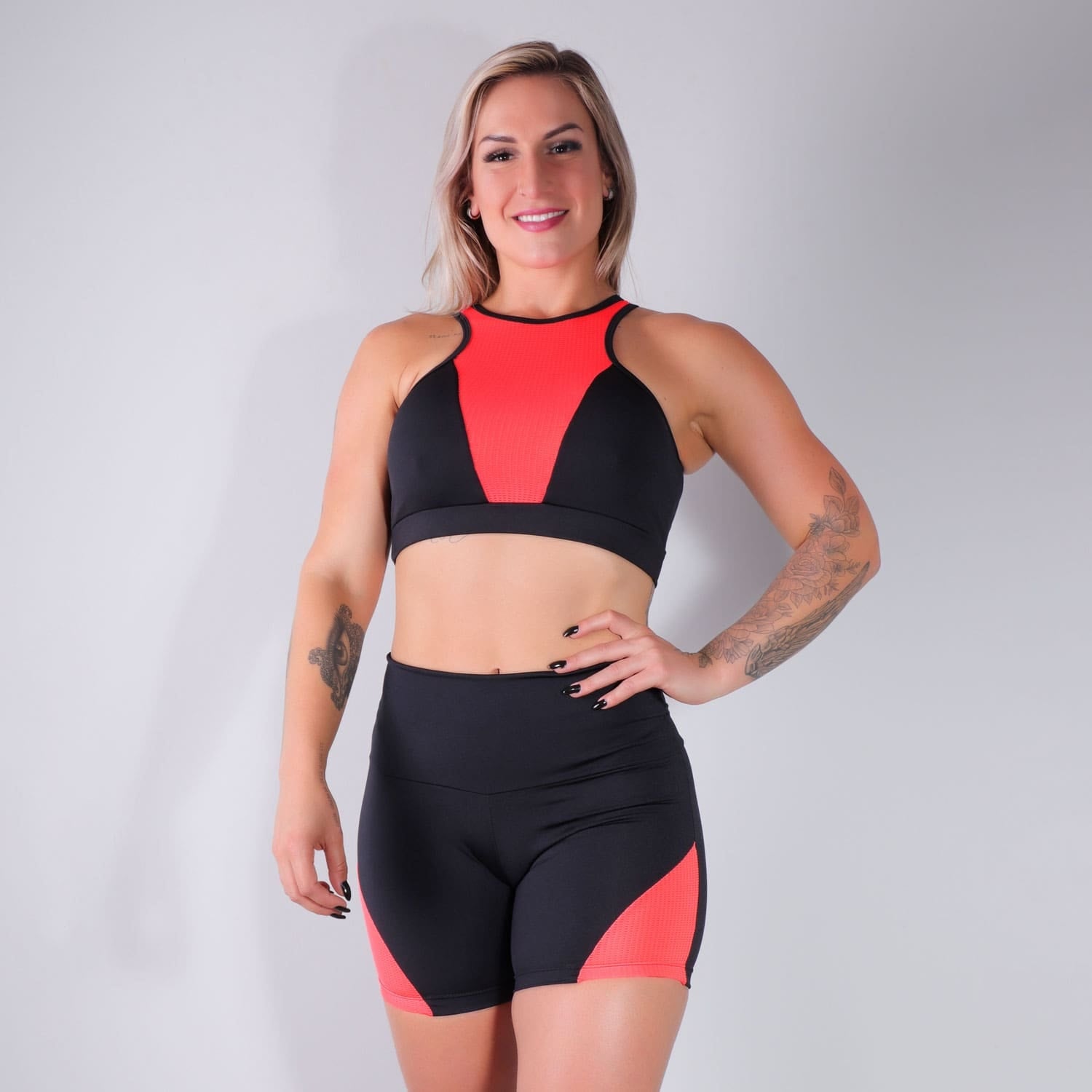 Cropped sem Bojo Preto com Tela de Poliamida Laranja |  Ref: 4.4.4312-0104