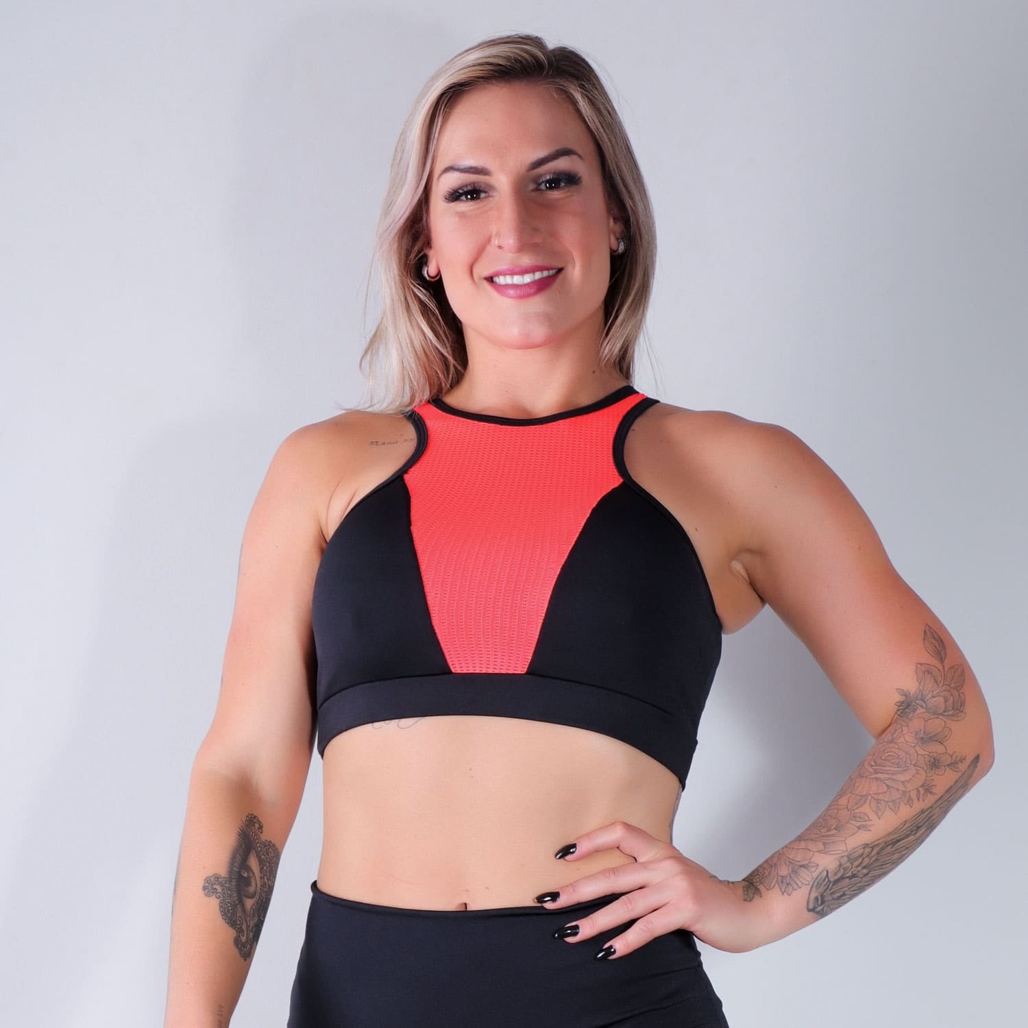 Cropped sem Bojo Preto com Tela de Poliamida Laranja |  Ref: 4.4.4312-0104