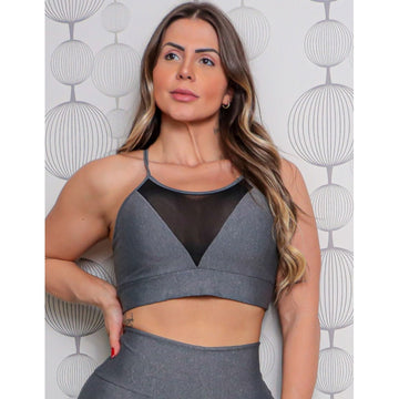 Cropped Fitness Mescla com Bojo Removível | Ref: 4.4.4320-03