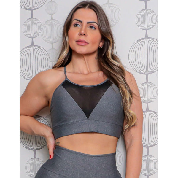 Cropped Fitness Mescla com Bojo Removível | Ref: 4.4.4320-03