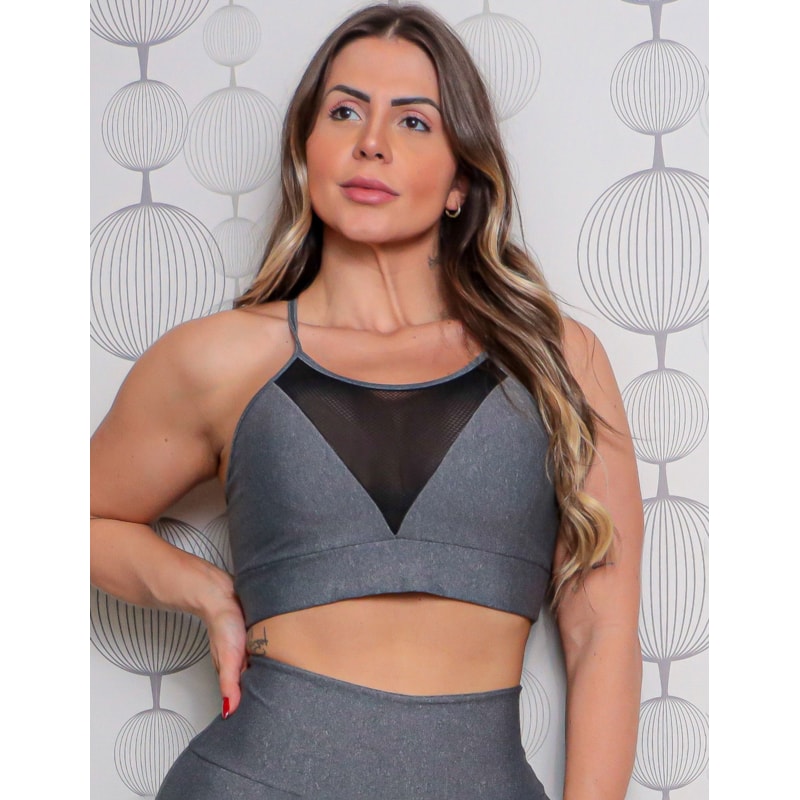 Cropped Fitness Mescla com Bojo Removível | Ref: 4.4.4320-03