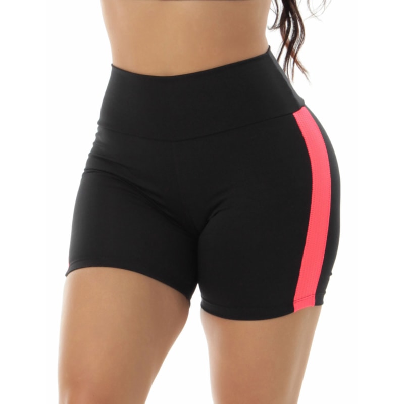 Short Preto com Recortes de Tela Laranja | Ref: 4.4.4321-0104
