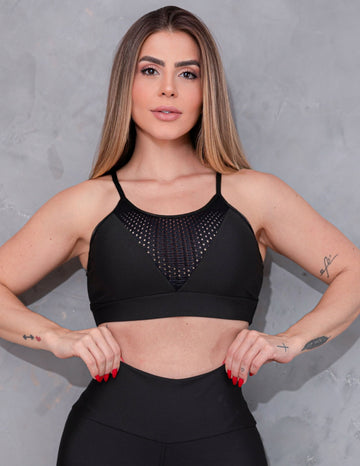 Cropped Fitness Preto com Bojo Removível | Ref: 4.4.4352-01