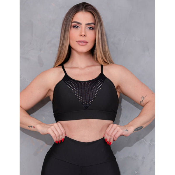 Cropped Fitness Preto com Bojo Removível | Ref: 4.4.4352-01