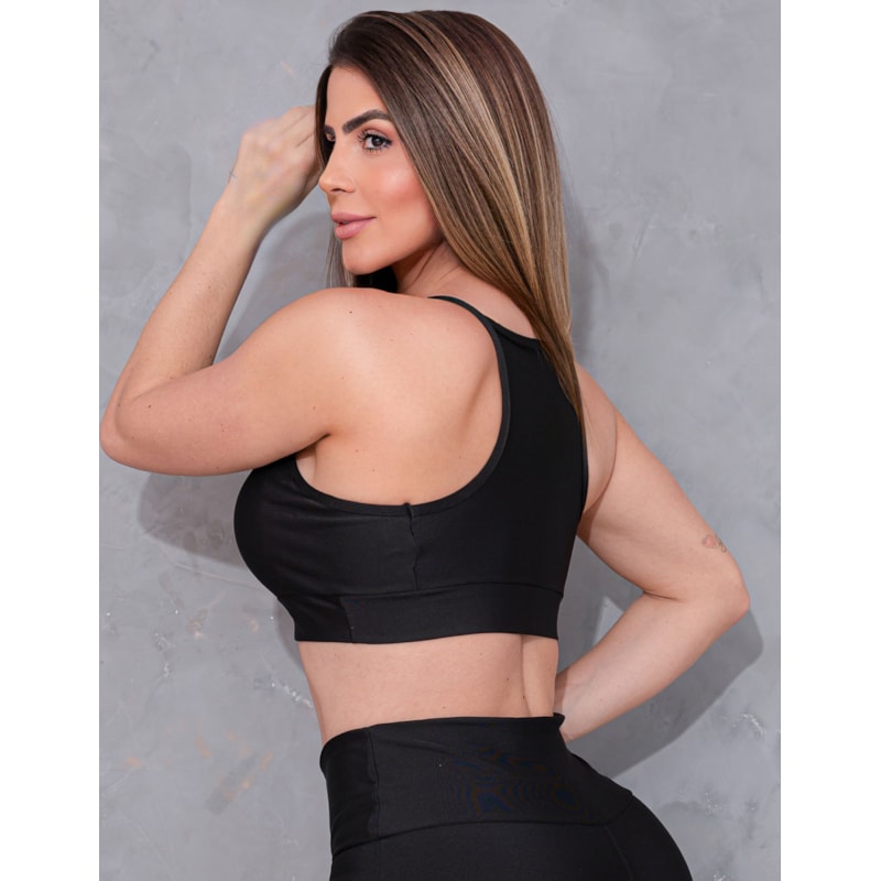 Cropped Fitness Preto com Bojo Removível | Ref: 4.4.4352-01