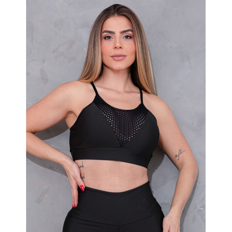 Cropped Fitness Preto com Bojo Removível | Ref: 4.4.4352-01