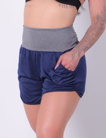 Short Dry Fit Azul Marinho com Bolsos e Cós Mescla | Ref: 4.4.4362-1803