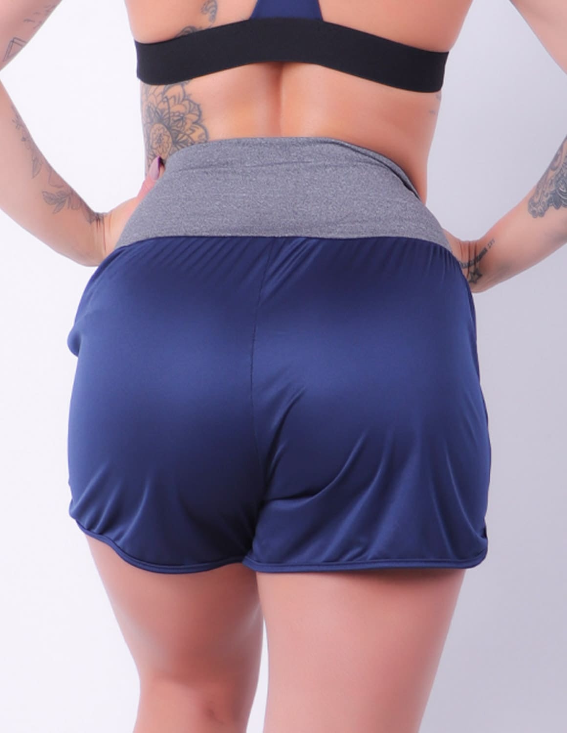 Short Dry Fit Azul Marinho com Bolsos e Cós Mescla | Ref: 4.4.4362-1803