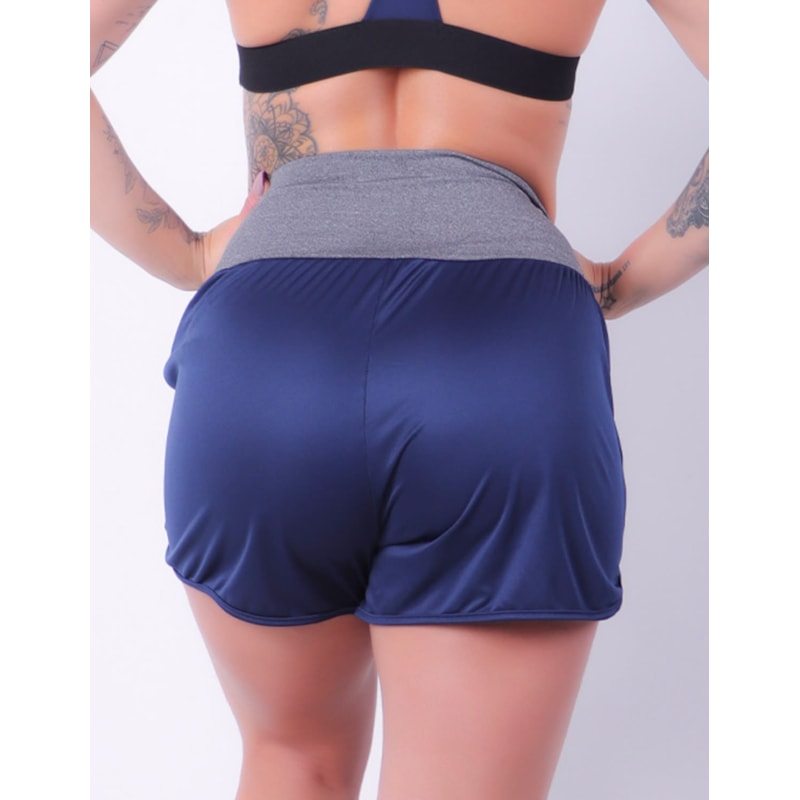 Short Dry Fit Azul Marinho com Bolsos e Cós Mescla | Ref: 4.4.4362-1803