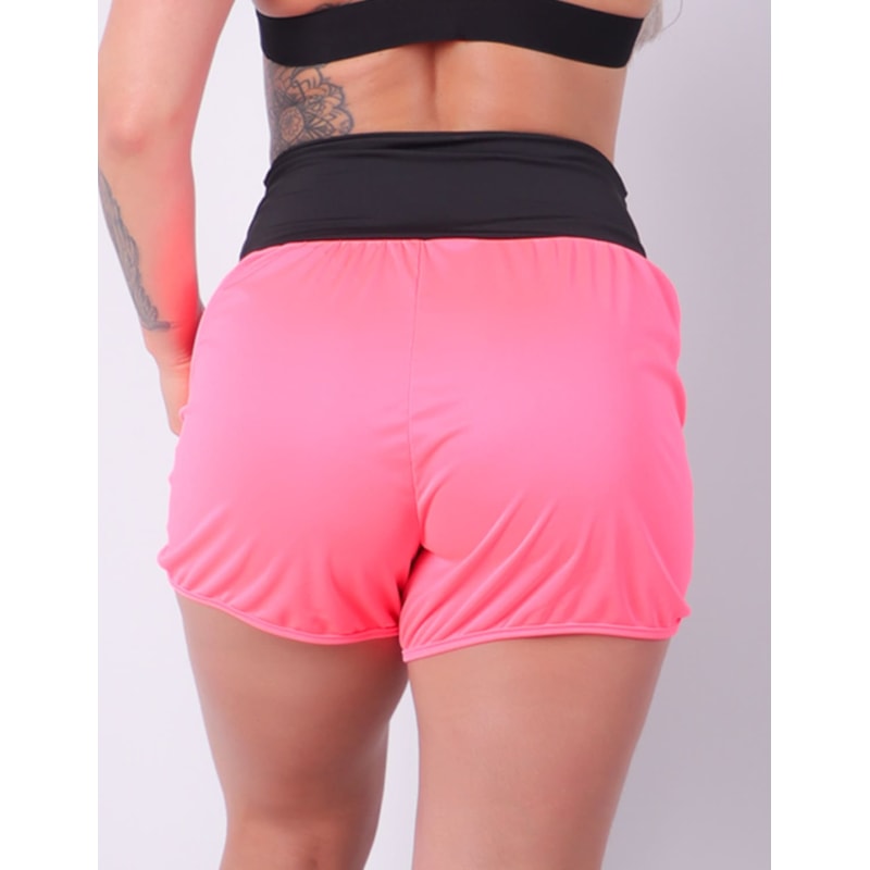 Short Feminino Rosa Neon em Dry Fit com Bolsos Laterais | Ref: 4.4.4362-39