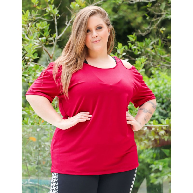 Blusa Fitness Plus Size Piquet  Vinho com Recorte nos Ombros | Ref: 4.4.4363-24