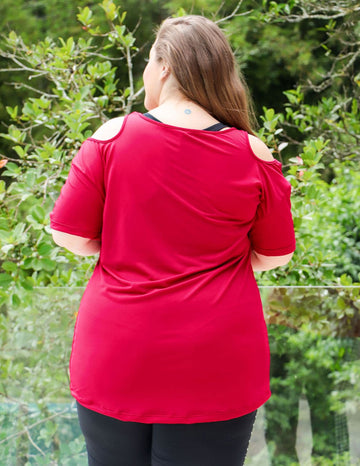 Blusa Fitness Plus Size Piquet  Vinho com Recorte nos Ombros | Ref: 4.4.4363-24