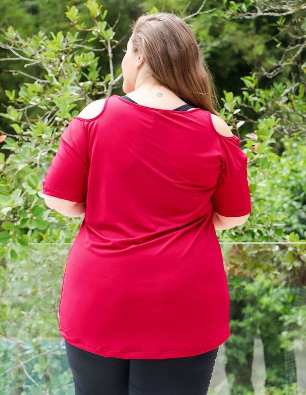 Blusa Fitness Plus Size Piquet  Vinho com Recorte nos Ombros | Ref: 4.4.4363-24