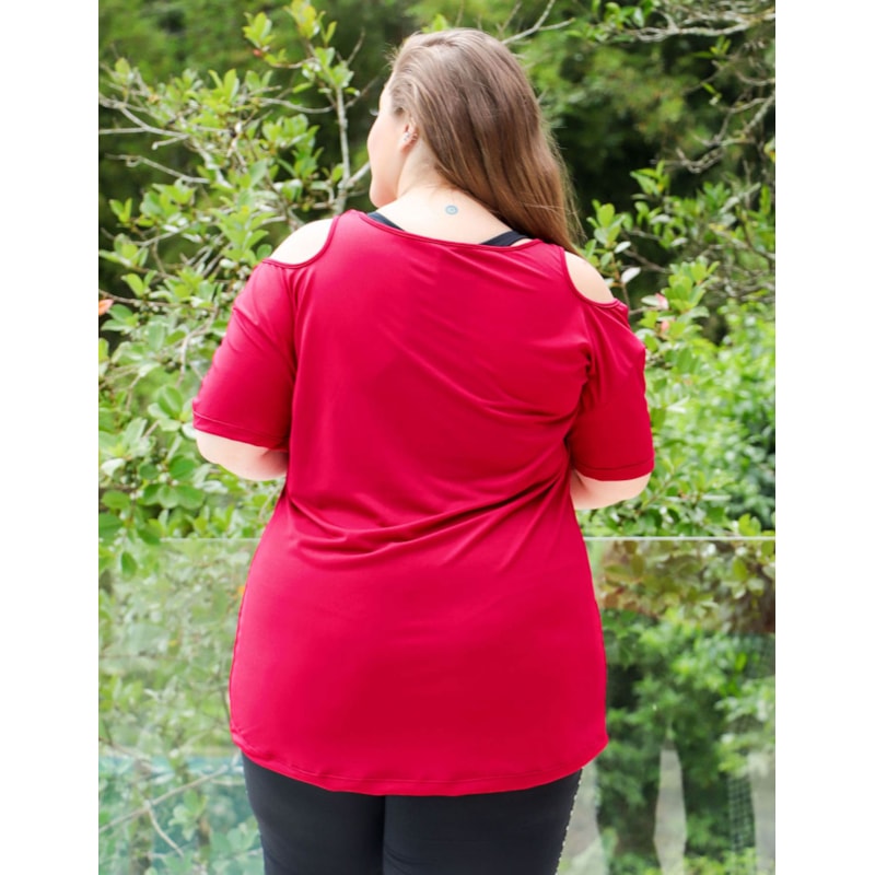 Blusa Fitness Plus Size Piquet  Vinho com Recorte nos Ombros | Ref: 4.4.4363-24
