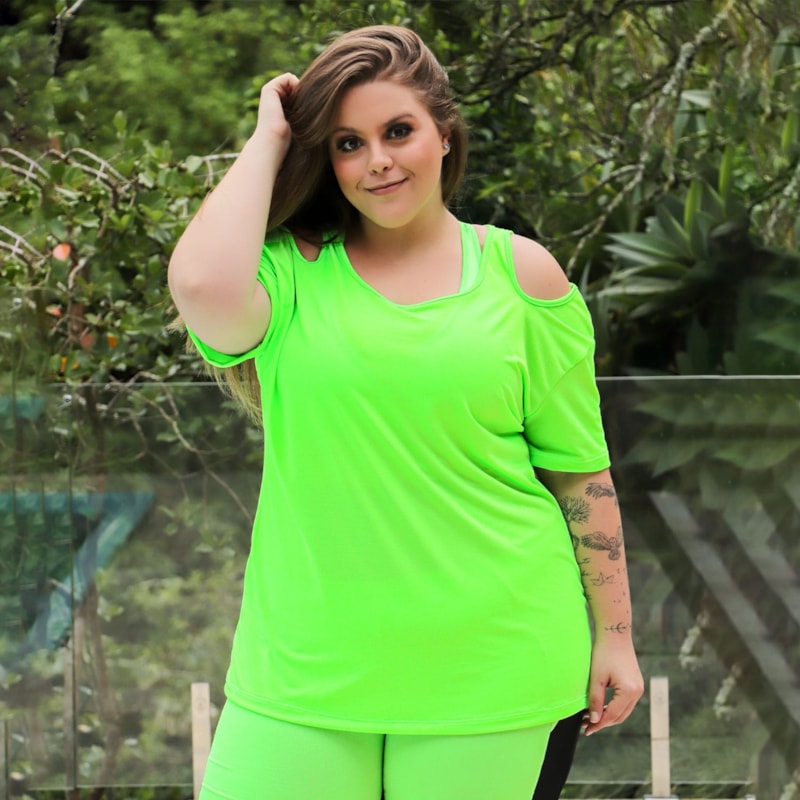 Blusa Plus Size Piquet verde Neon | Ref: 4.4.4363-32