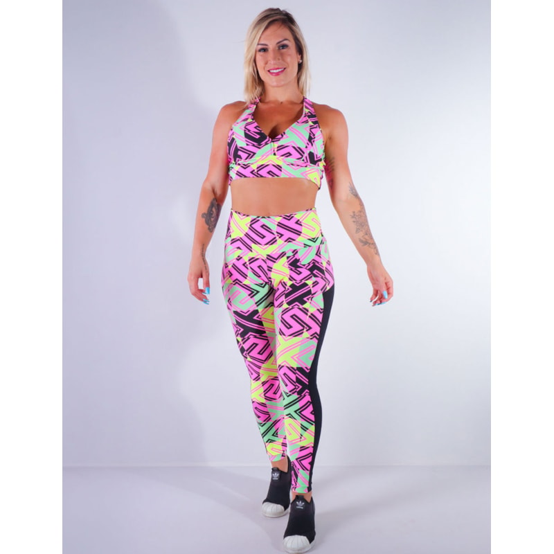Calça Feminina Fitness Estampada com Tela | Ref: 4.4.4369-3183