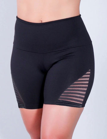Shortinho Preto com Recortes de Tela | Ref: 4.4.4373-01