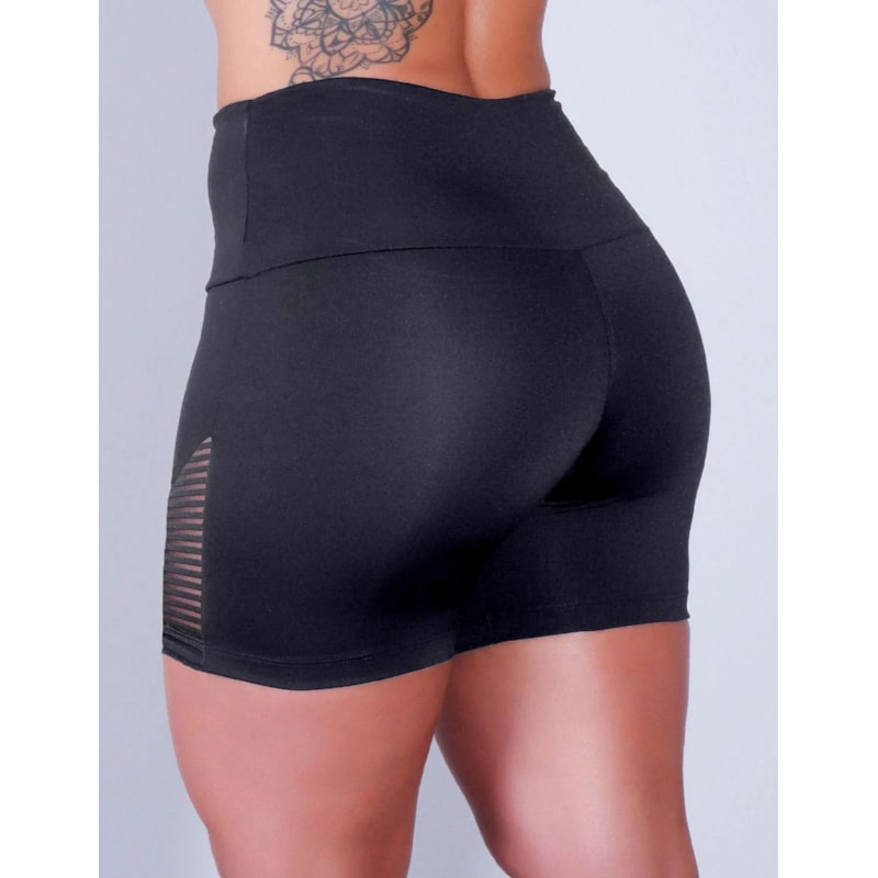 Shortinho Preto com Recortes de Tela | Ref: 4.4.4373-01
