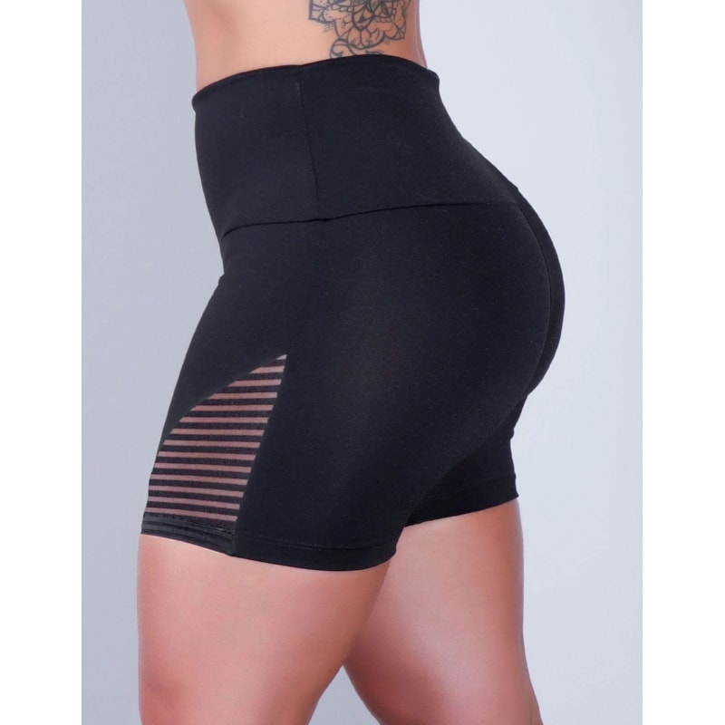 Shortinho Preto com Recortes de Tela | Ref: 4.4.4373-01