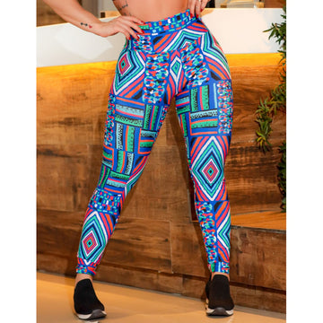 Calça Feminina Cós Alto Fitness Estampada | Ref: 4.4.4381-3228
