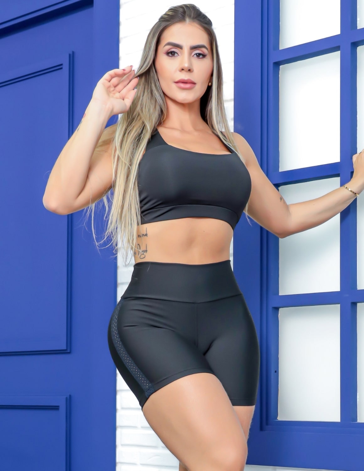 Short Preto com Tela de Poliamida | Ref: 4.4.4382-01
