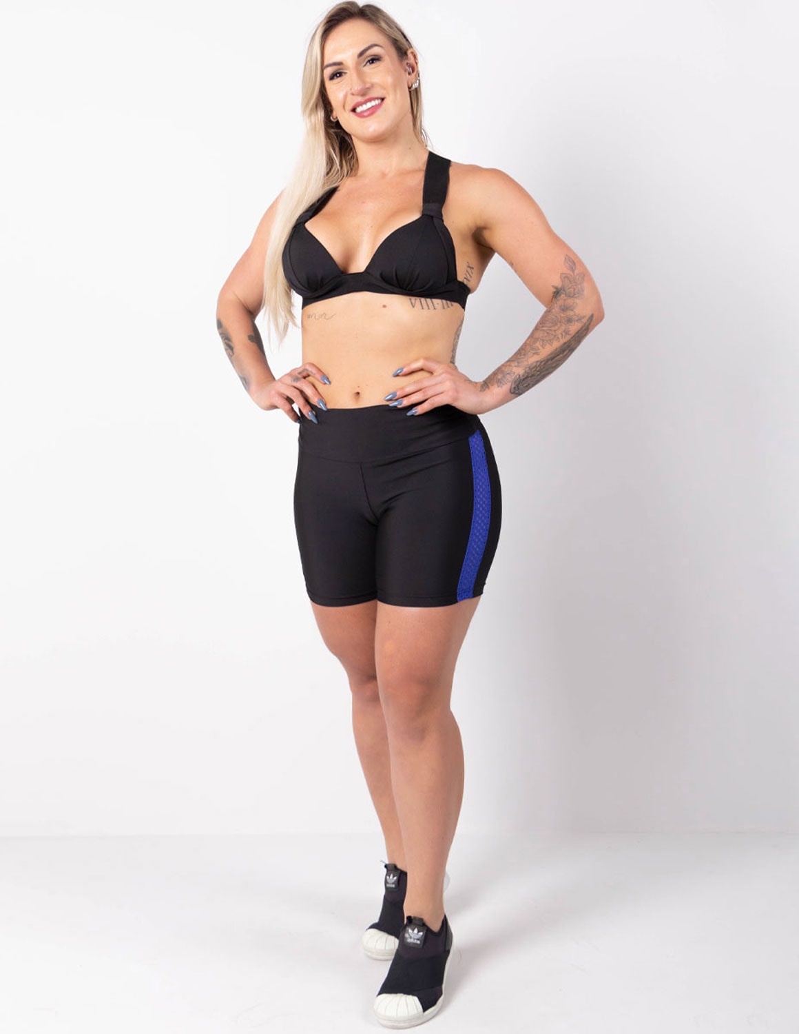 Short Preto com Tela de Poliamida Azul Bic | Ref: 4.4.4382-0120