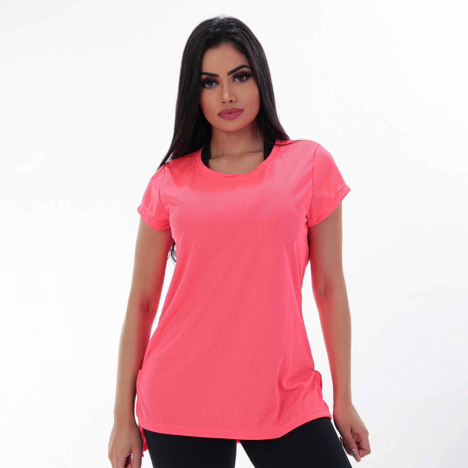 Blusa com Manguinhas Rosa Neon em Dry Fit | Ref: 4.4.4385-39
