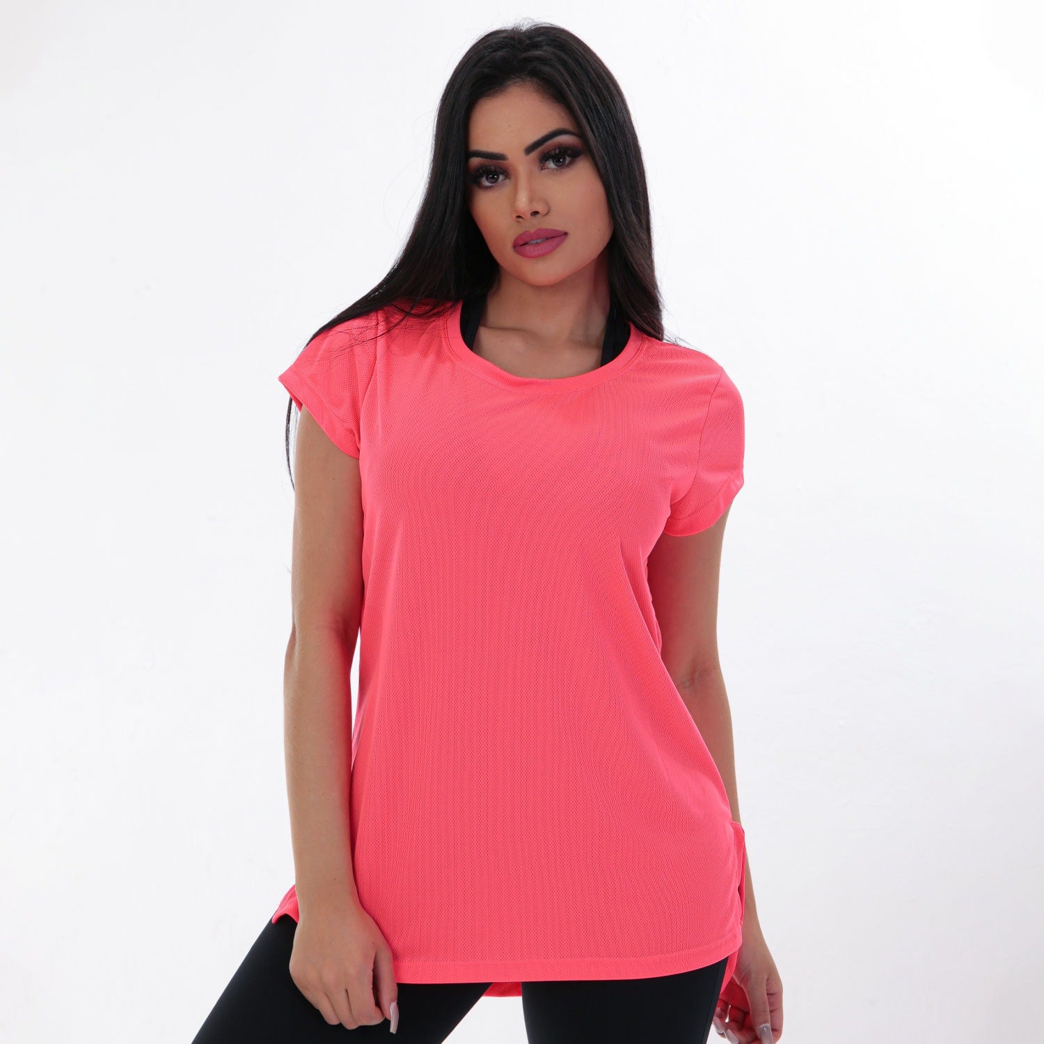 Blusa com Manguinhas Rosa Neon em Dry Fit | Ref: 4.4.4385-39