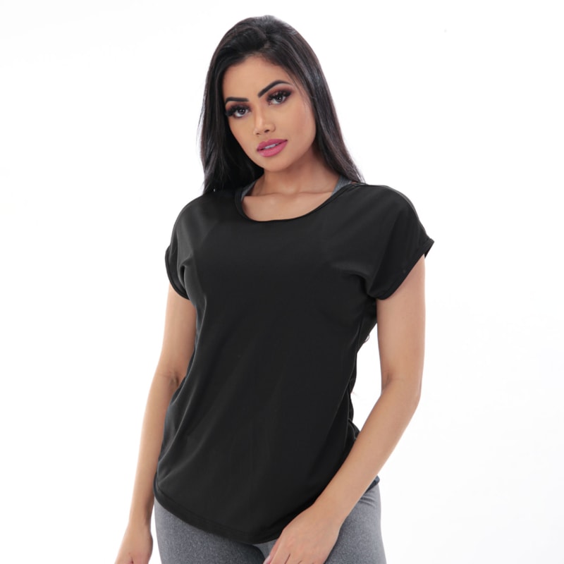 Blusa em Dry Fit Preta com Manguinhas | Ref: 4.4.4387-01