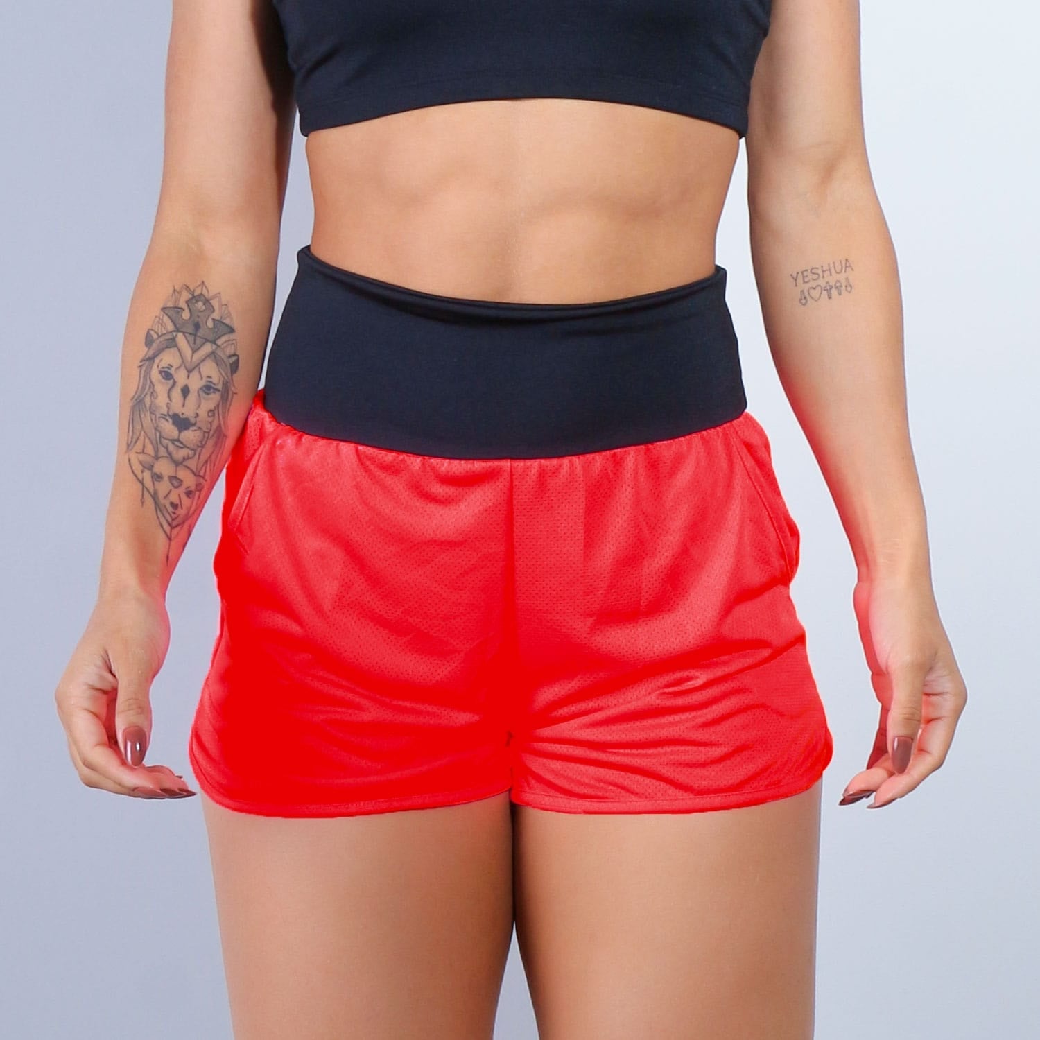 Short Dry Fit Vermelho com Bolsos e Cós Preto | Ref: 4.4.4391-1101