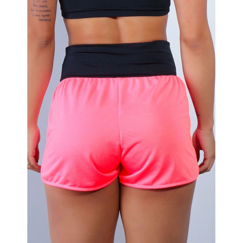 Short Fitness Dry Fit Rosa Neon com Bolsos e Cós Preto | Ref: 4.4.4391-3901