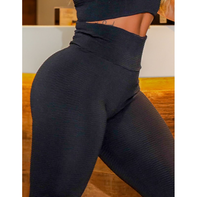 Calça Legging Fitness Texturizada Preta | Ref: 4.4.4393-01
