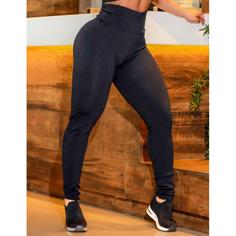 Calça Legging Fitness Texturizada Preta | Ref: 4.4.4393-01