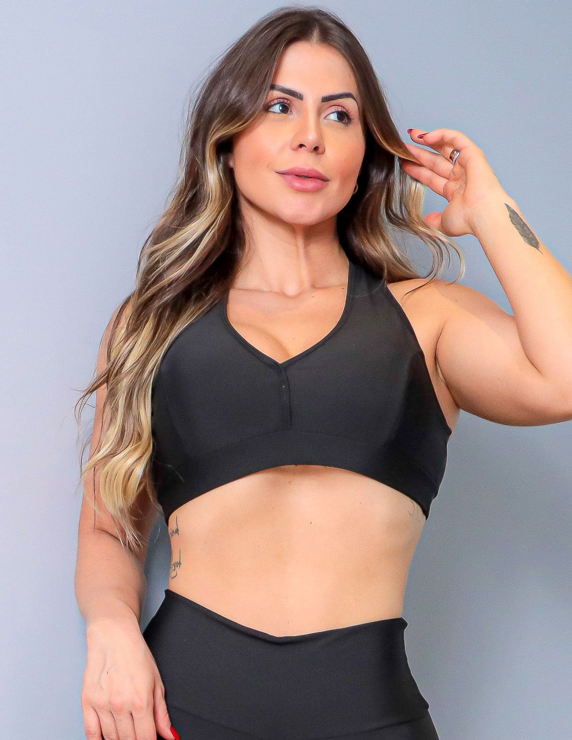 Top Feminino Fitness Preto com Bojo Removível | Ref: 4.4.4403-01
