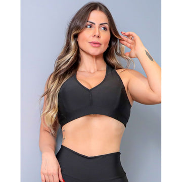 Top Feminino Fitness Preto com Bojo Removível | Ref: 4.4.4403-01