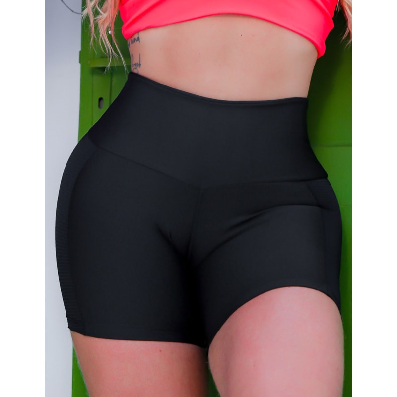 Short Fitness Preto com Tela nas Laterais | Ref: 4.4.4406-01