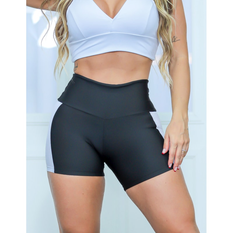 Shortinho Preto com Tela Branca nas Laterais | Ref: 4.4.4406-0102