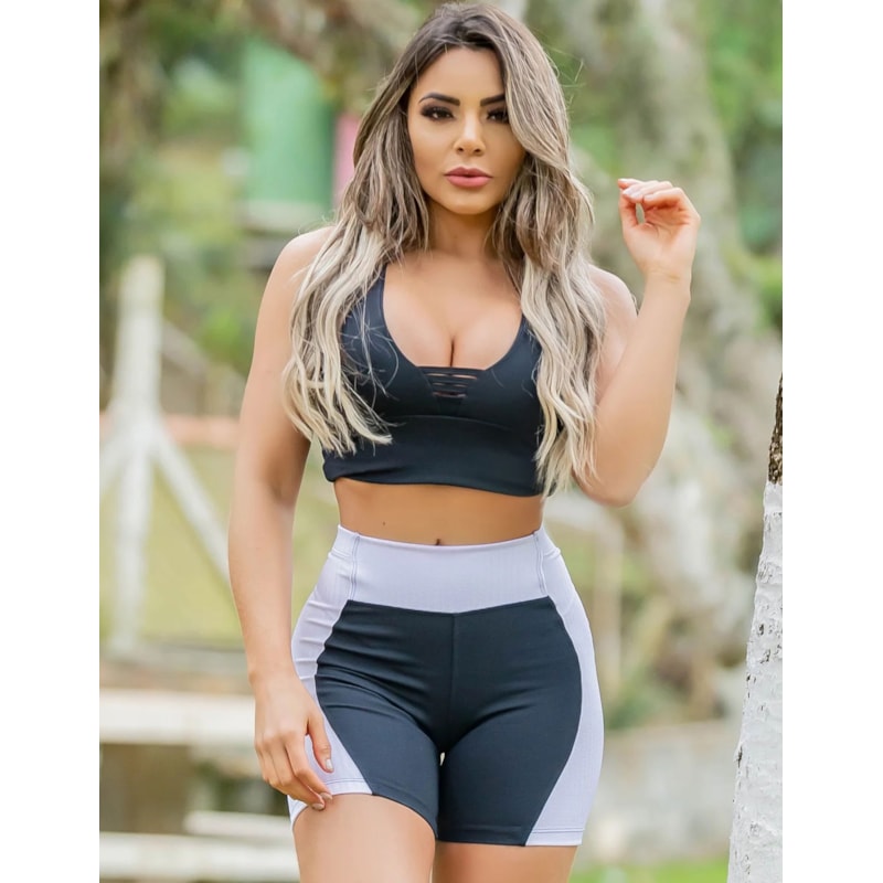 Conjunto de Poliamida com Bermuda Empina Bumbum e Cropped com Bojo | Ref: 6.6.0092-0102