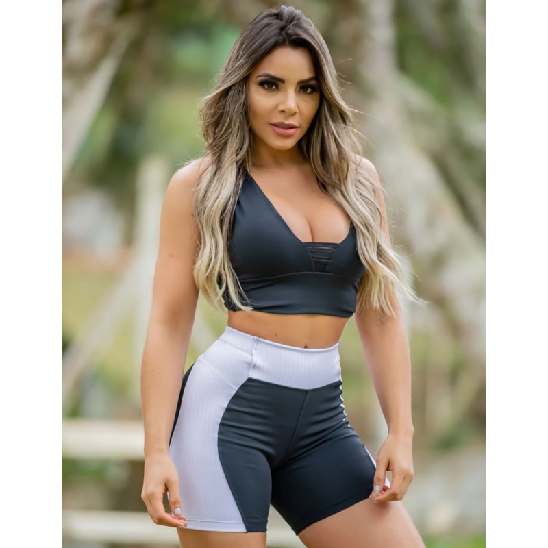 Conjunto de Poliamida com Bermuda Empina Bumbum e Cropped com Bojo | Ref: 6.6.0092-0102