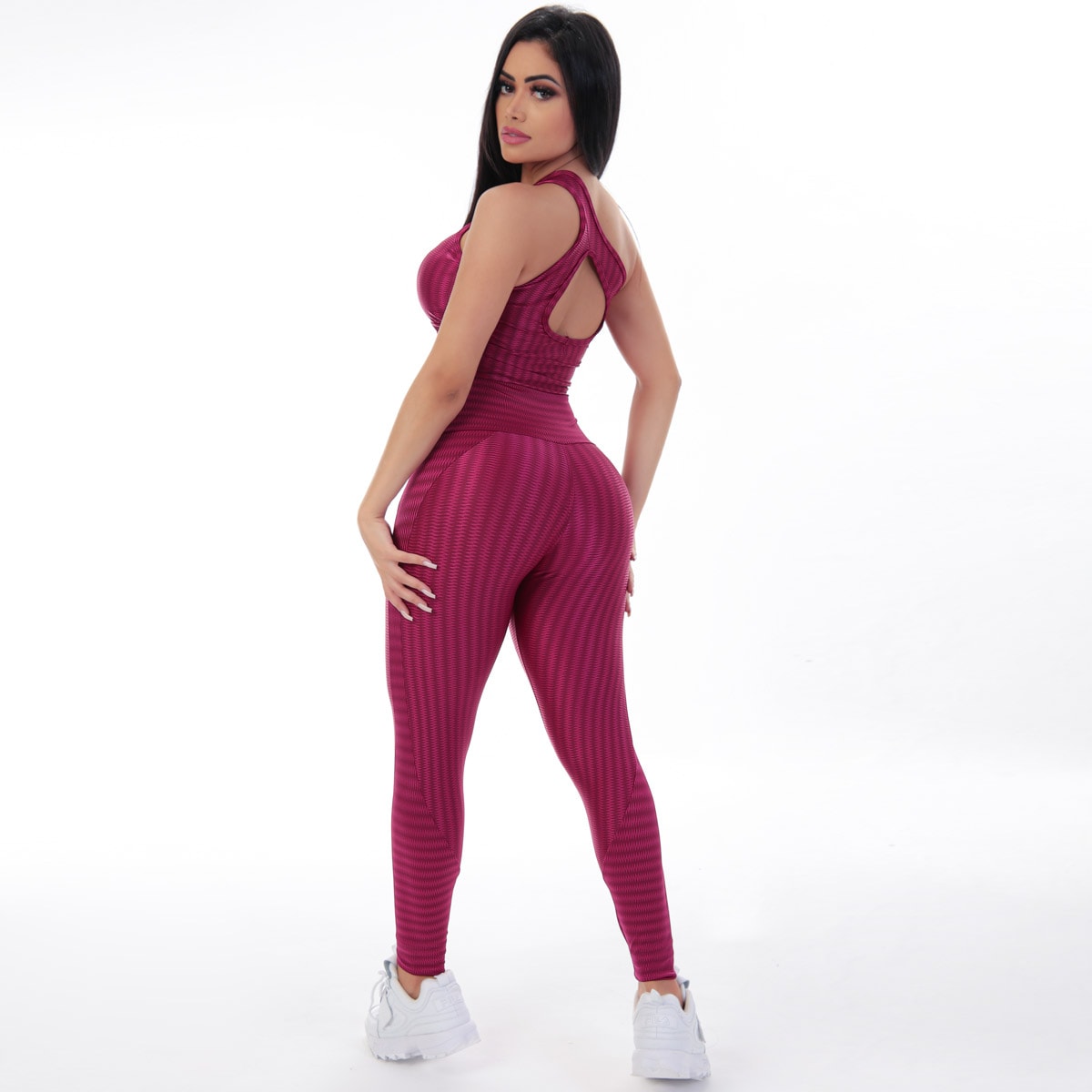 Conjunto de Poliamida Vinho Zig com Calça e Cropped com Bojo | Ref: 6.6.0102-24