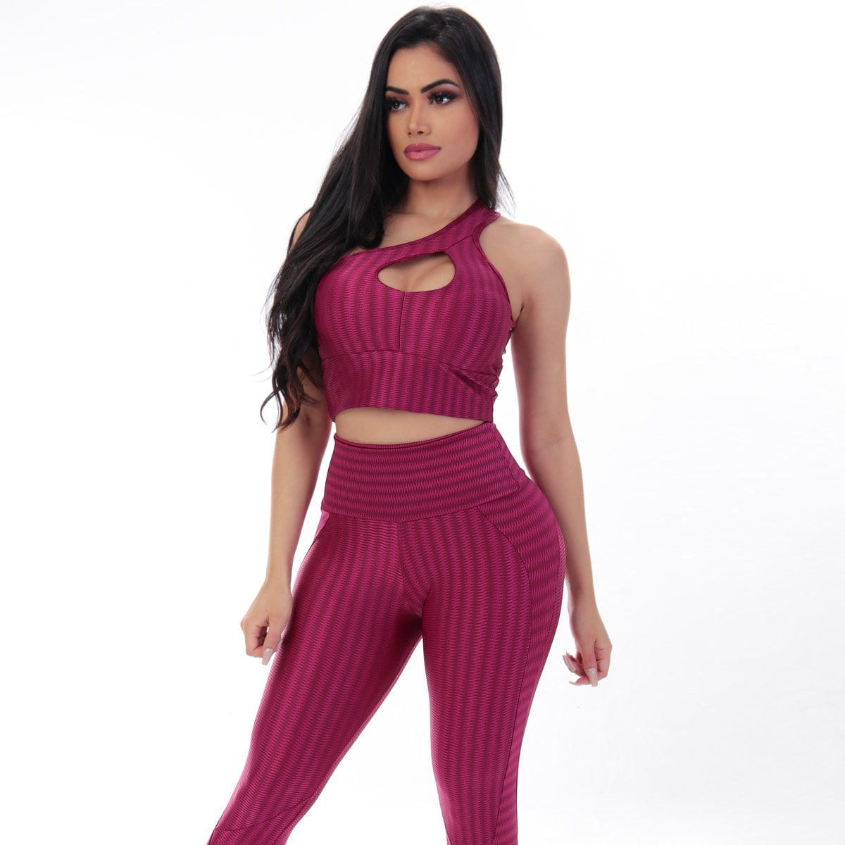 Conjunto de Poliamida Vinho Zig com Calça e Cropped com Bojo | Ref: 6.6.0102-24