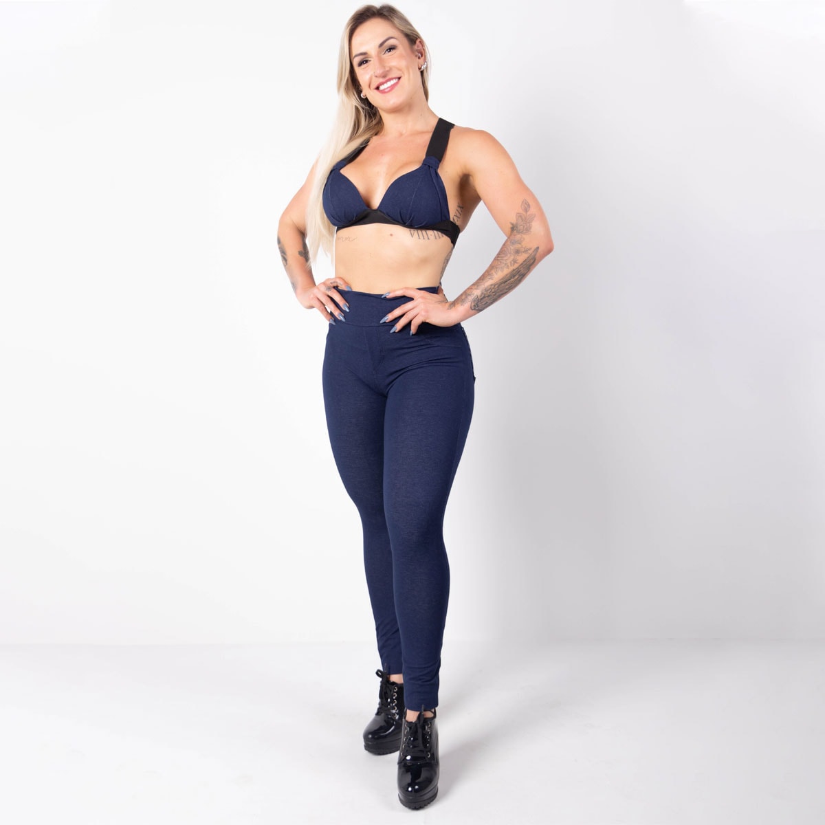 Conjunto Fitness Fake Jeans em Viscose Calça com Bolso e Top | Ref: 6.6.0104-3146