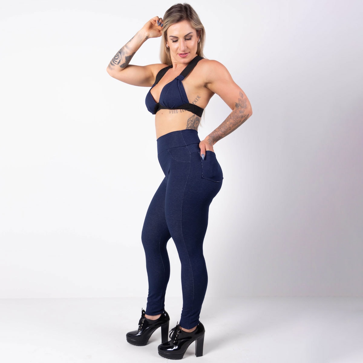 Conjunto Fitness Fake Jeans em Viscose Calça com Bolso e Top | Ref: 6.6.0104-3146